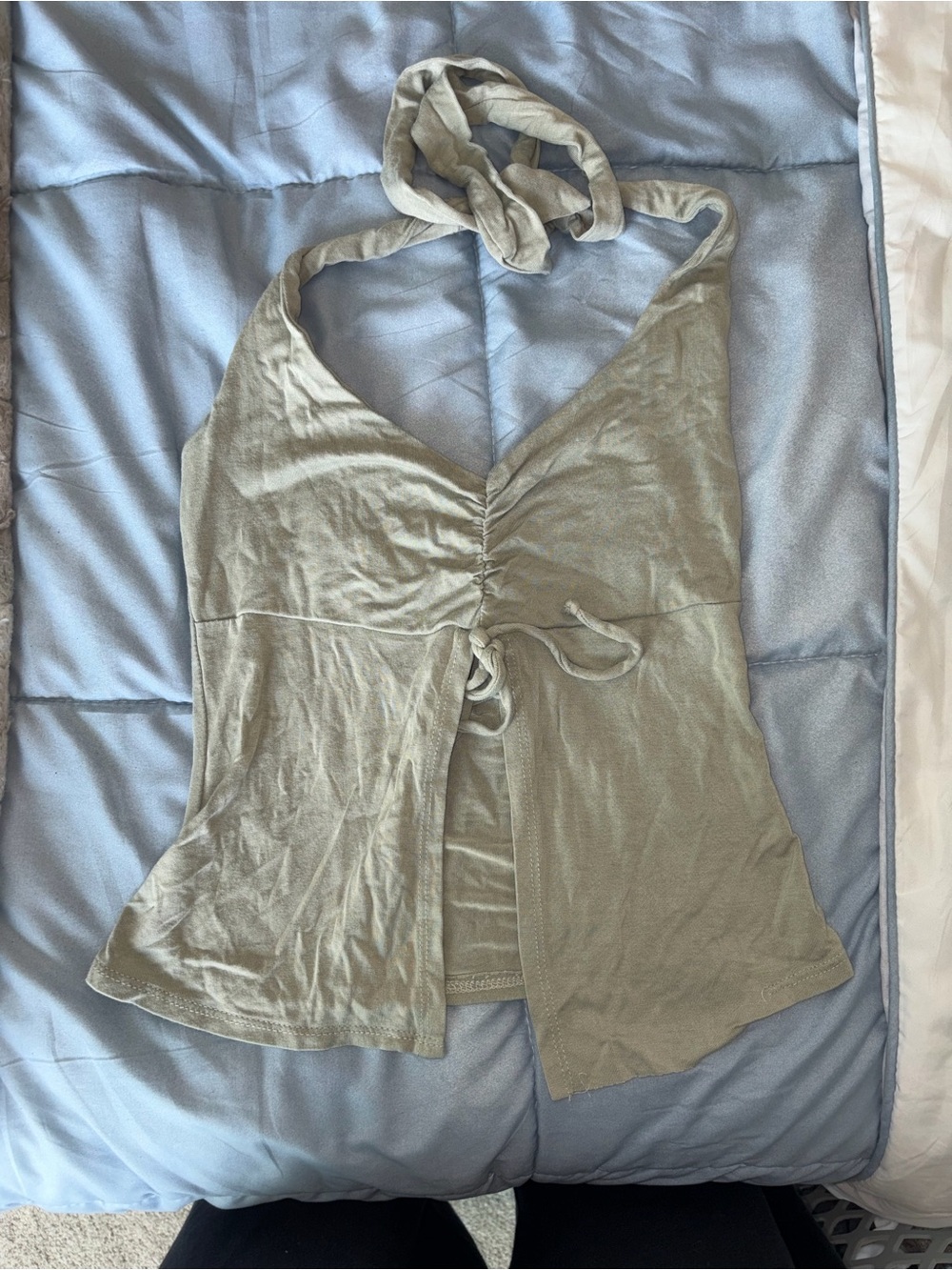 See You Monday Sage Green Halter Tie-Front Camisole